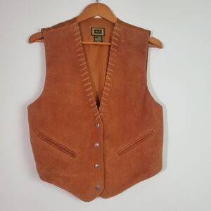 AJ Men's Vest MediumTan Brown Suede Leather Western Cowboy Boho Vintage Rodeo